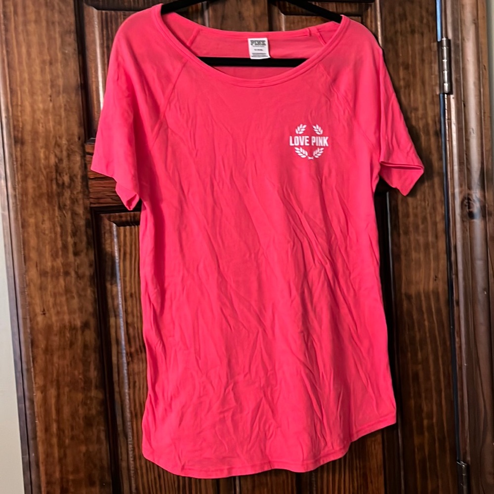 PINK brand pink shirt with a love pink design. Size medium.